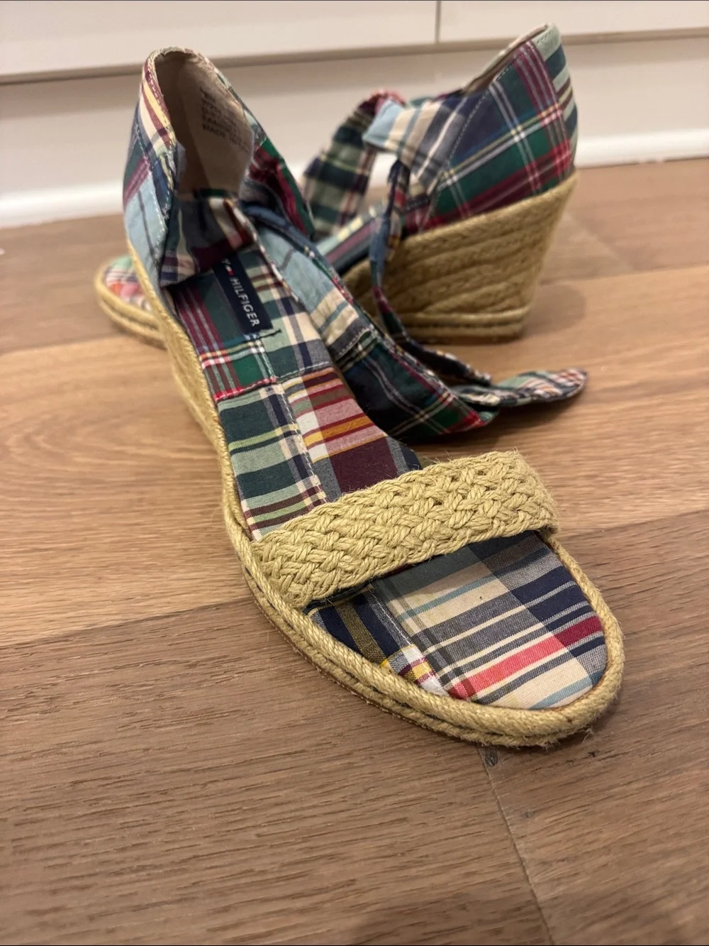 Tommy Hilfiger Multicolor Plaid Espadrilles with Braided Jute Strap